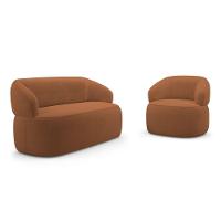 Kit Poltrona Giratória E Sofá Orgânico Living Glee 03 Lugares 170cm Bouclê Terracota - Desk Design - 1