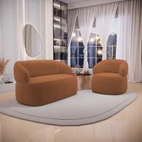 Kit Poltrona Giratória E Sofá Orgânico Living Glee 03 Lugares 170cm Bouclê Terracota - Desk Design - 6