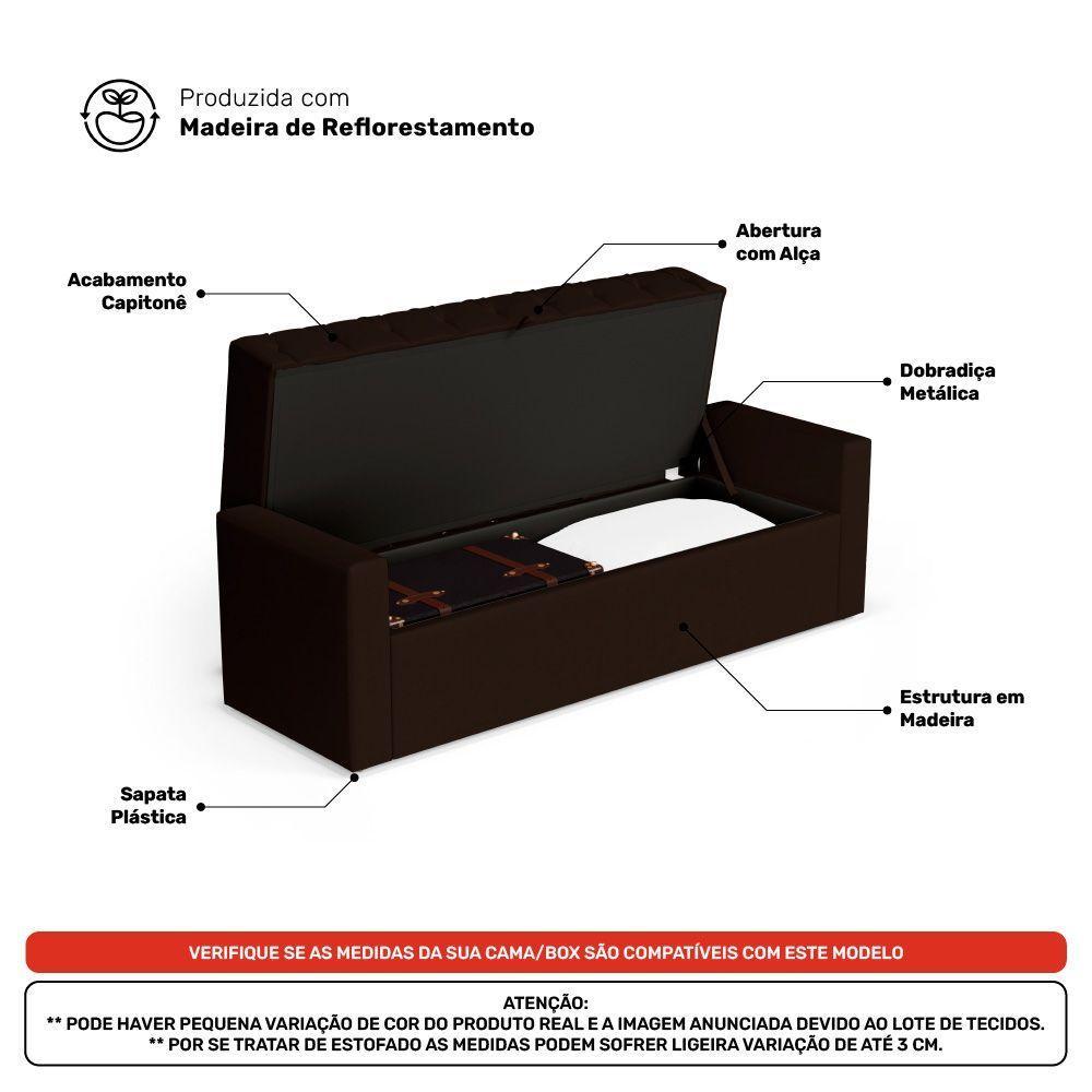 Cabeceira E Calçadeira Báu King Size Atena 195cm Capitonê Suede Marrom - Desk Design - 5