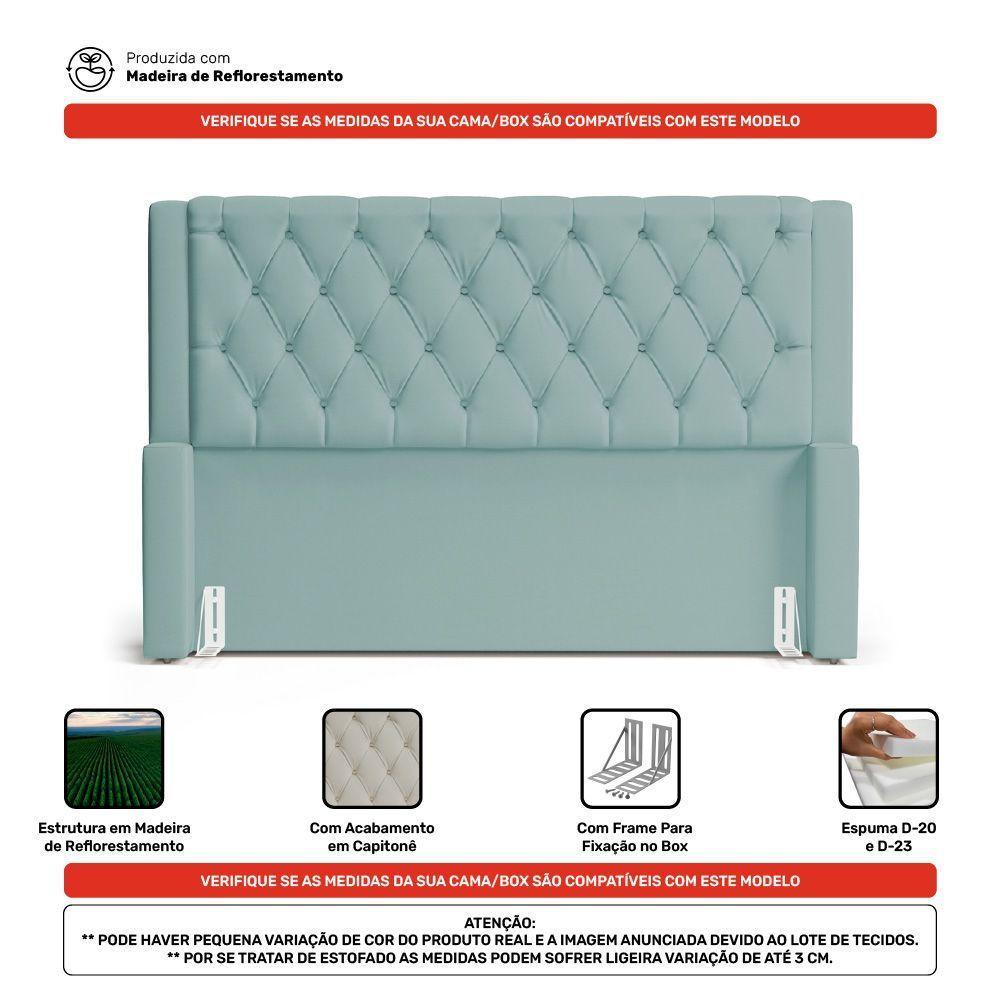 Cabeceira E Calçadeira Báu Casal Padrão Atena 140cm Capitonê Veludo Acqua - Desk Design - 8