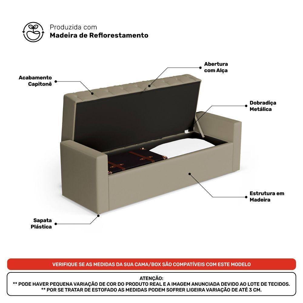 Cabeceira E Calçadeira Báu King Size Atena 195cm Capitonê Veludo Bege - Desk Design - 4