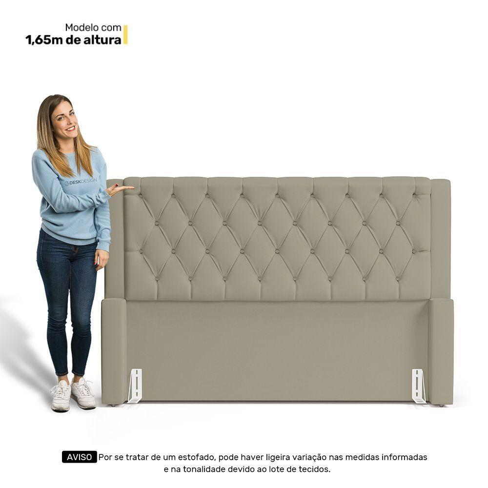 Cabeceira E Calçadeira Báu King Size Atena 195cm Capitonê Veludo Bege - Desk Design - 5