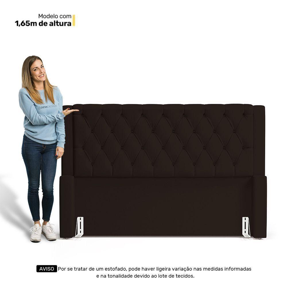 Cabeceira E Calçadeira Báu Casal Padrão Atena 140cm Capitonê Suede Marrom - Desk Design - 4
