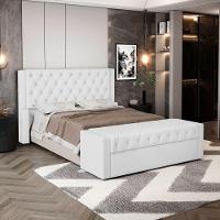 Cabeceira E Calçadeira Báu King Size Atena 195cm Capitonê Sintético Branco - Desk Design - 8