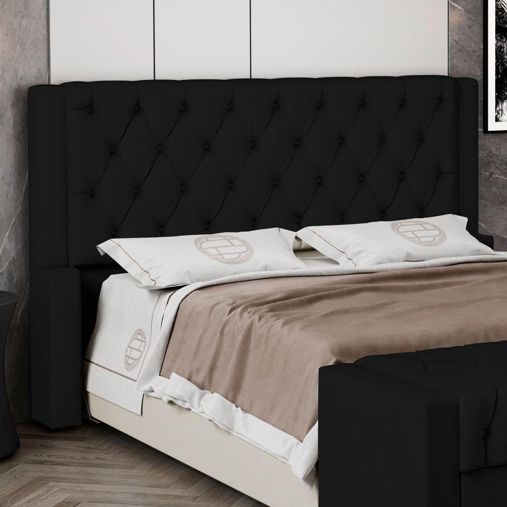 Cabeceira Atena Para Cama Box Queen Size 160cm Capitonê Com Frame Suede Preto - Desk Design - 6