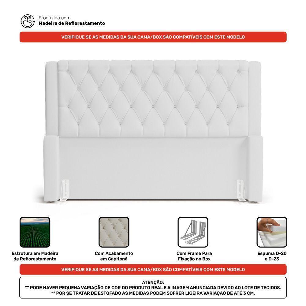 Cabeceira E Calçadeira Báu Casal Padrão Atena 140cm Capitonê Sintético Branco - Desk Design - 7