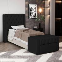 Cabeceira E Calçadeira Báu Solteiro Atena 90cm Capitonê Sintético Preto - Desk Design - 9