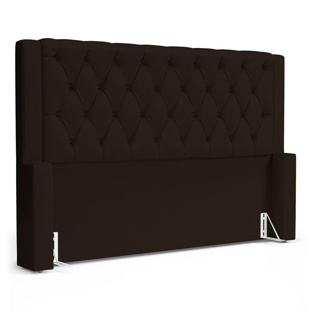 Cabeceira E Calçadeira Báu Queen Size Atena 160cm Capitonê Suede Marrom - Desk Design - 2