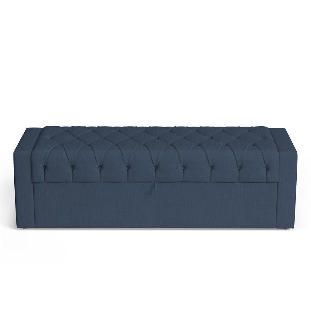 Cabeceira E Calçadeira Báu King Size Atena 195cm Capitonê Linho Azul - Desk Design - 6