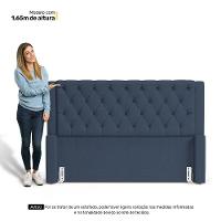 Cabeceira E Calçadeira Báu King Size Atena 195cm Capitonê Linho Azul - Desk Design - 5