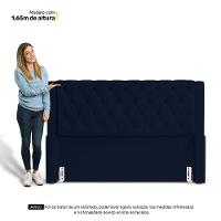 Cabeceira E Calçadeira Báu King Size Atena 195cm Capitonê Suede Azul Marinho - Desk Design