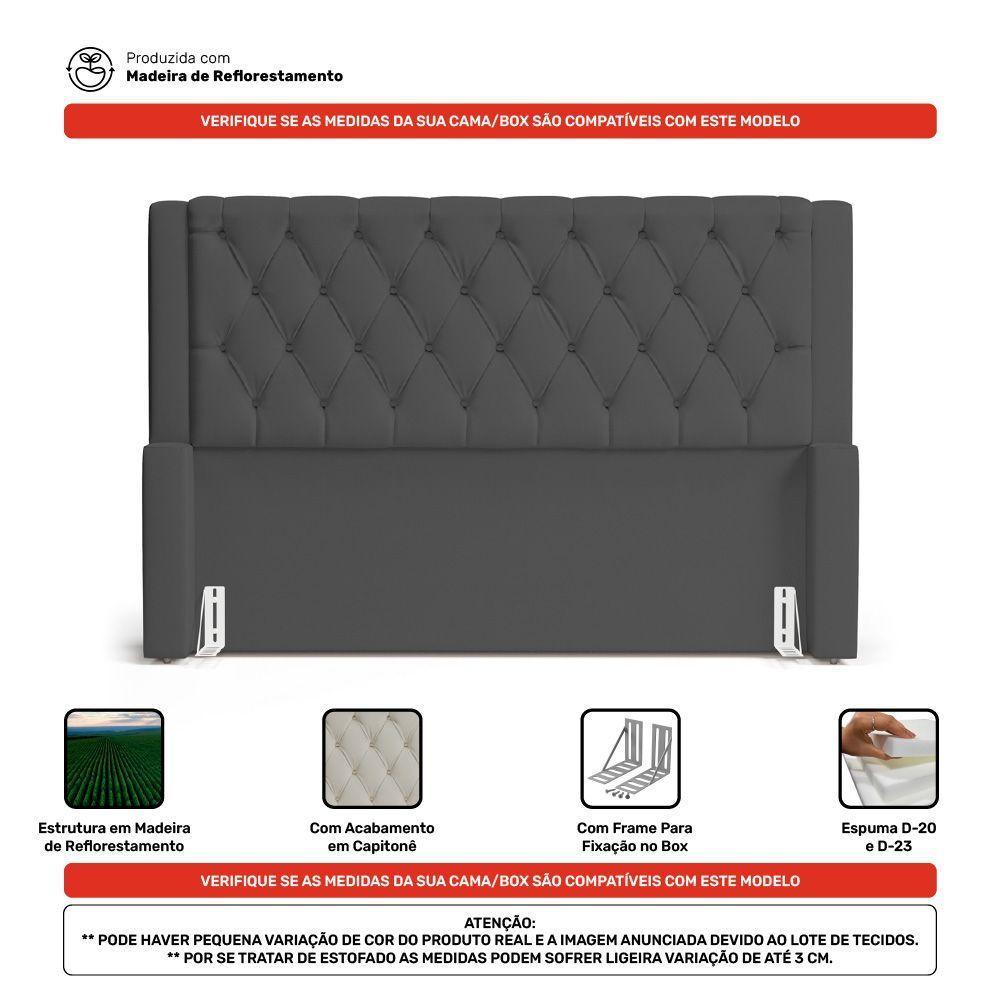 Cabeceira E Calçadeira Báu Casal Padrão Atena 140cm Capitonê Suede Cinza - Desk Design - 5