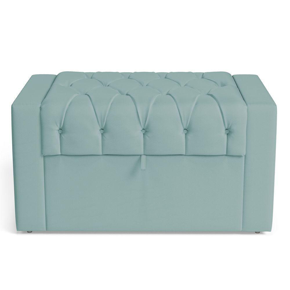 Cabeceira E Calçadeira Báu Solteiro Atena 90cm Capitonê Veludo Acqua - Desk Design - 2