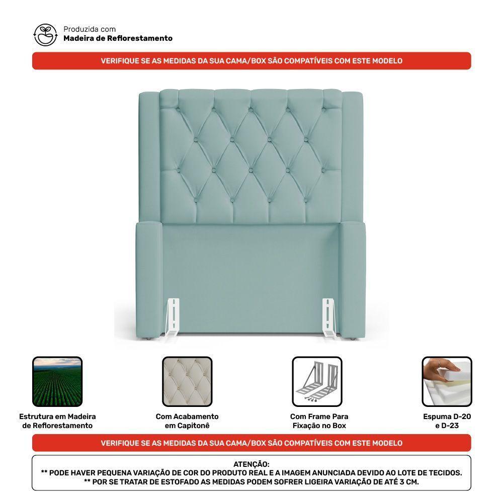 Cabeceira E Calçadeira Báu Solteiro Atena 90cm Capitonê Veludo Acqua - Desk Design - 7