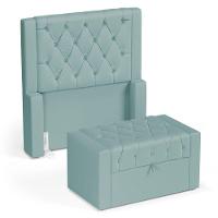 Cabeceira E Calçadeira Báu Solteiro Atena 90cm Capitonê Veludo Acqua - Desk Design - 1
