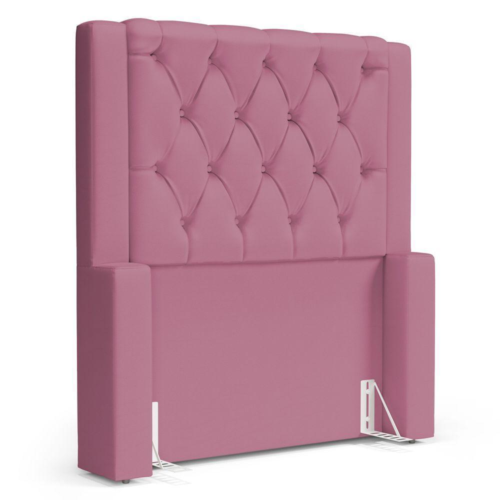 Cabeceira E Calçadeira Báu Solteiro Atena 90cm Capitonê Suede Rosa - Desk Design - 3