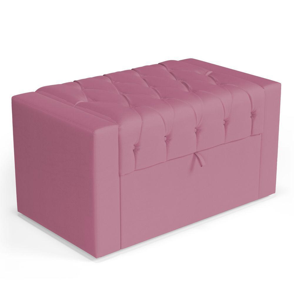 Cabeceira E Calçadeira Báu Solteiro Atena 90cm Capitonê Suede Rosa - Desk Design - 6