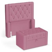 Cabeceira E Calçadeira Báu Solteiro Atena 90cm Capitonê Suede Rosa - Desk Design - 1