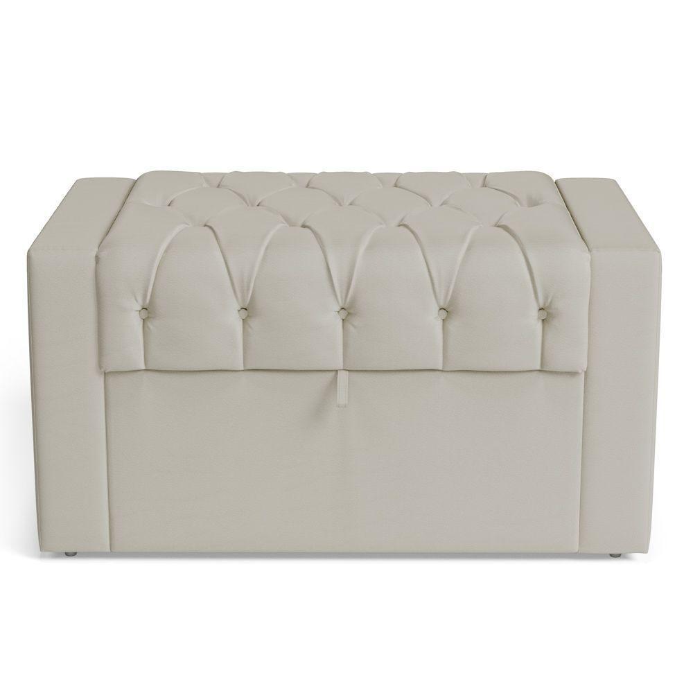 Cabeceira E Calçadeira Báu Solteiro Atena 90cm Capitonê Sintético Bege - Desk Design - 2