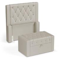 Cabeceira E Calçadeira Báu Solteiro Atena 90cm Capitonê Sintético Bege - Desk Design - 1