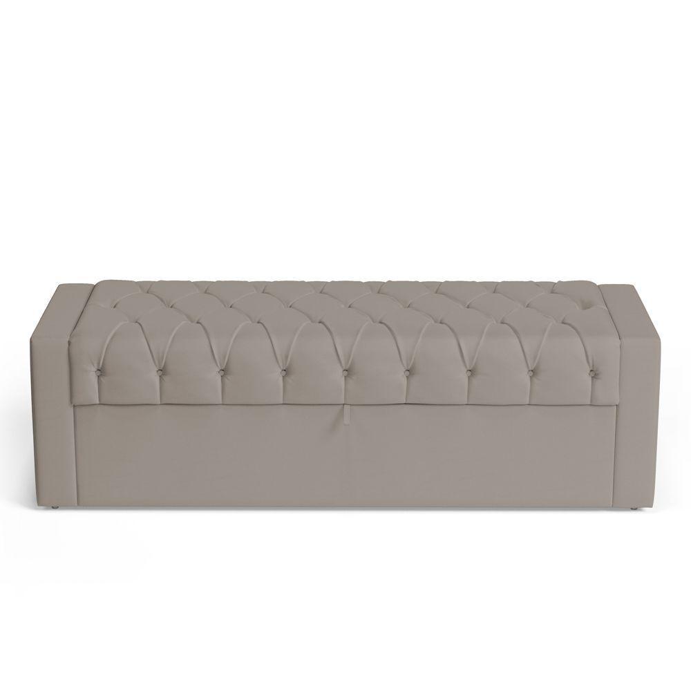 Cabeceira E Calçadeira Báu Queen Size Atena 160cm Capitonê Suede Bege - Desk Design - 6