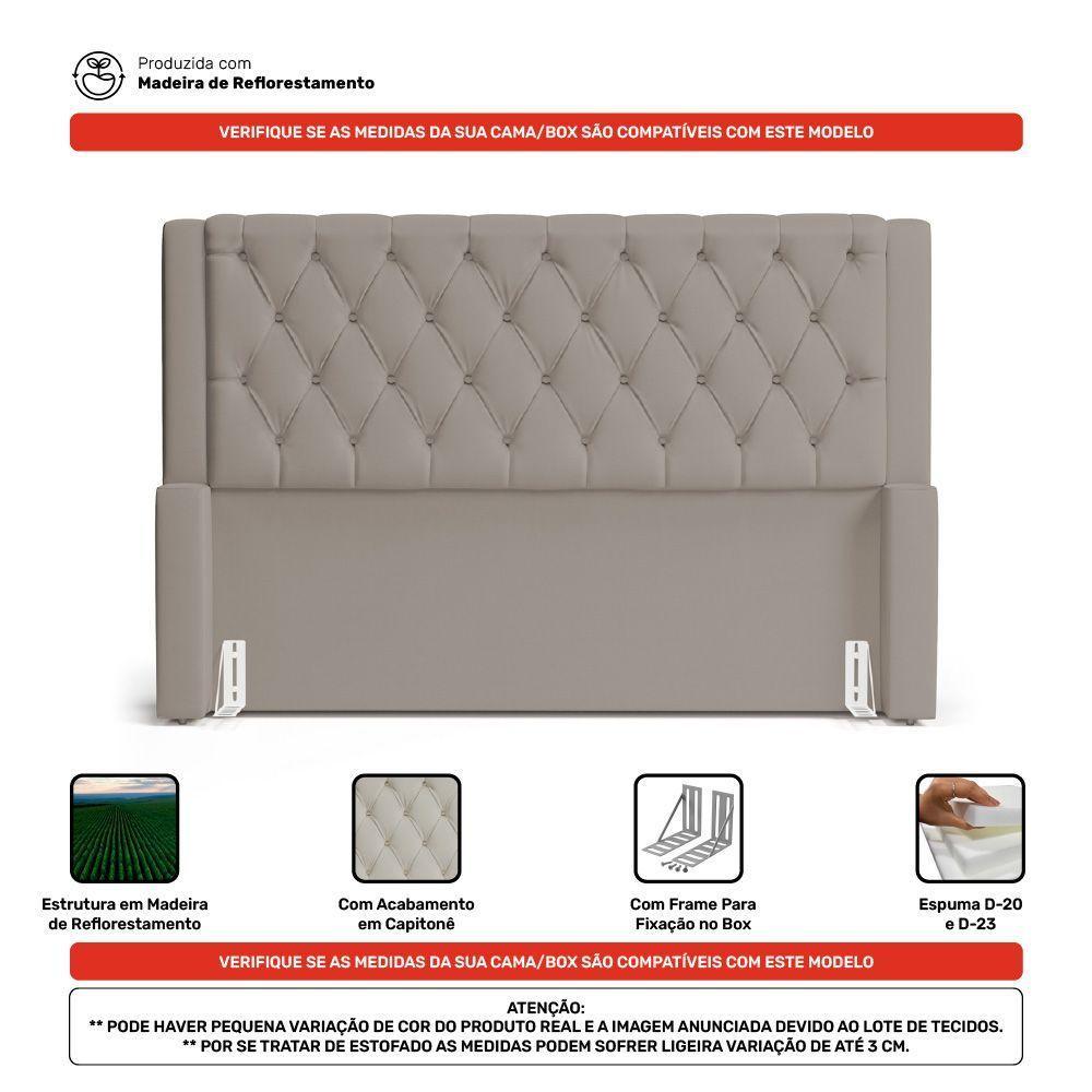 Cabeceira E Calçadeira Báu Queen Size Atena 160cm Capitonê Suede Bege - Desk Design - 8