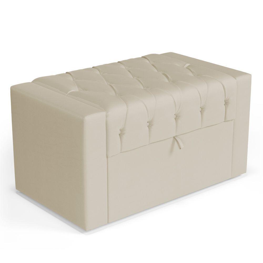 Cabeceira E Calçadeira Báu Solteiro Atena 90cm Capitonê Suede Bege Claro - Desk Design - 6