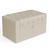 Cabeceira E Calçadeira Báu Solteiro Atena 90cm Capitonê Suede Bege Claro - Desk Design - 6