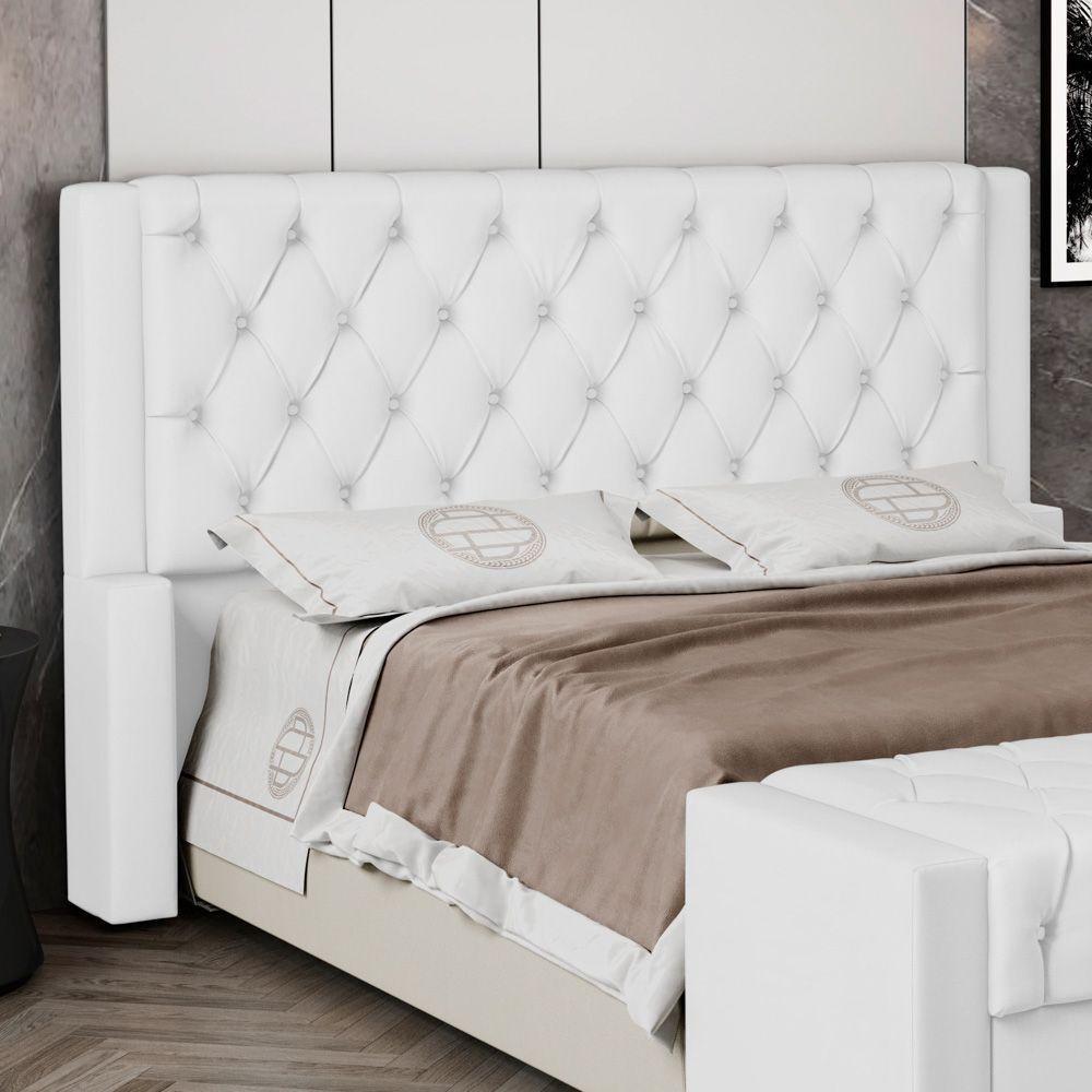 Cabeceira Atena Para Cama Box Queen Size 160cm Capitonê Com Frame Sintético Branco - Desk Design - 5
