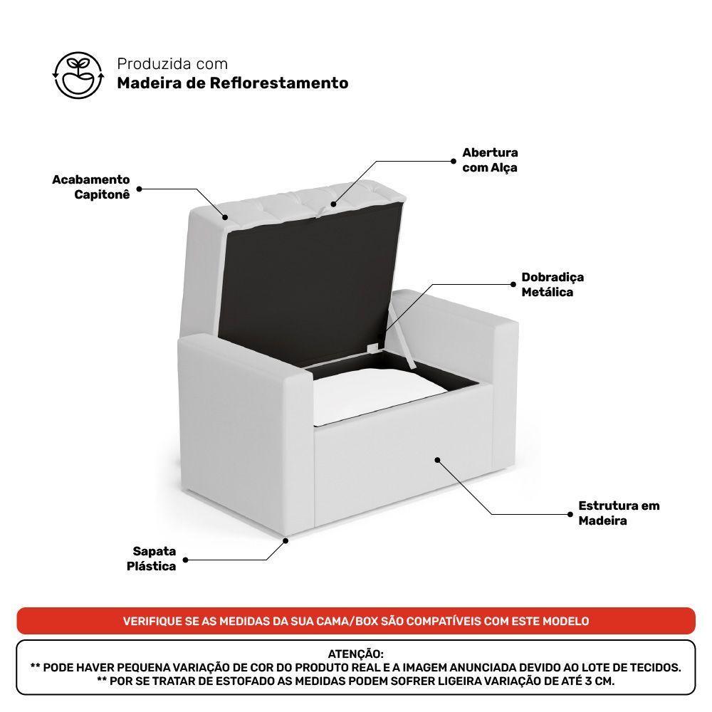 Cabeceira E Calçadeira Báu Solteiro Atena 90cm Capitonê Sintético Branco - Desk Design - 5