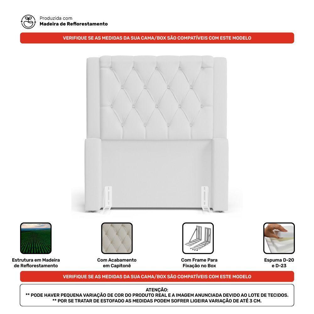 Cabeceira E Calçadeira Báu Solteiro Atena 90cm Capitonê Sintético Branco - Desk Design - 8
