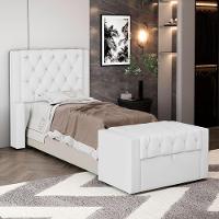 Cabeceira E Calçadeira Báu Solteiro Atena 90cm Capitonê Sintético Branco - Desk Design - 9