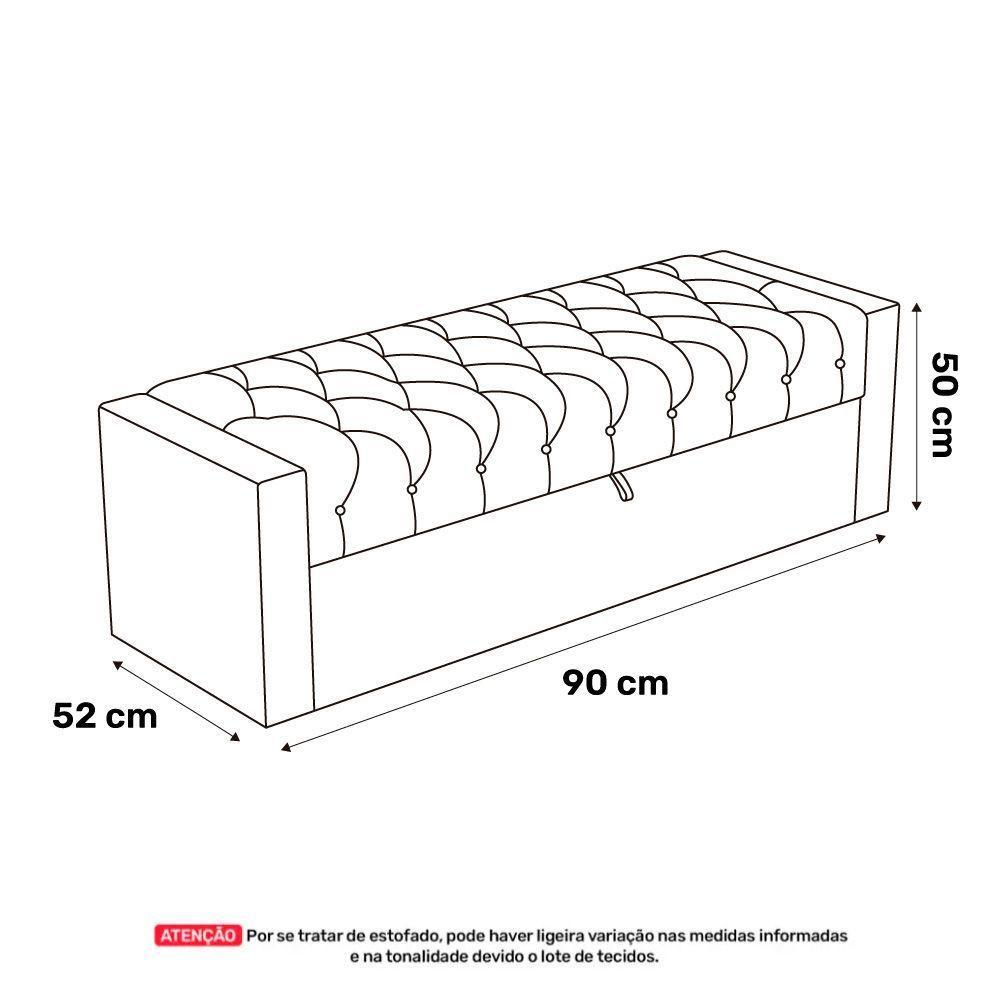 Cabeceira E Calçadeira Báu Solteiro Atena 90cm Capitonê Suede Cinza - Desk Design - 4