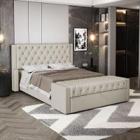 Cabeceira E Calçadeira Báu Queen Size Atena 160cm Capitonê Sintético Bege - Desk Design - 9