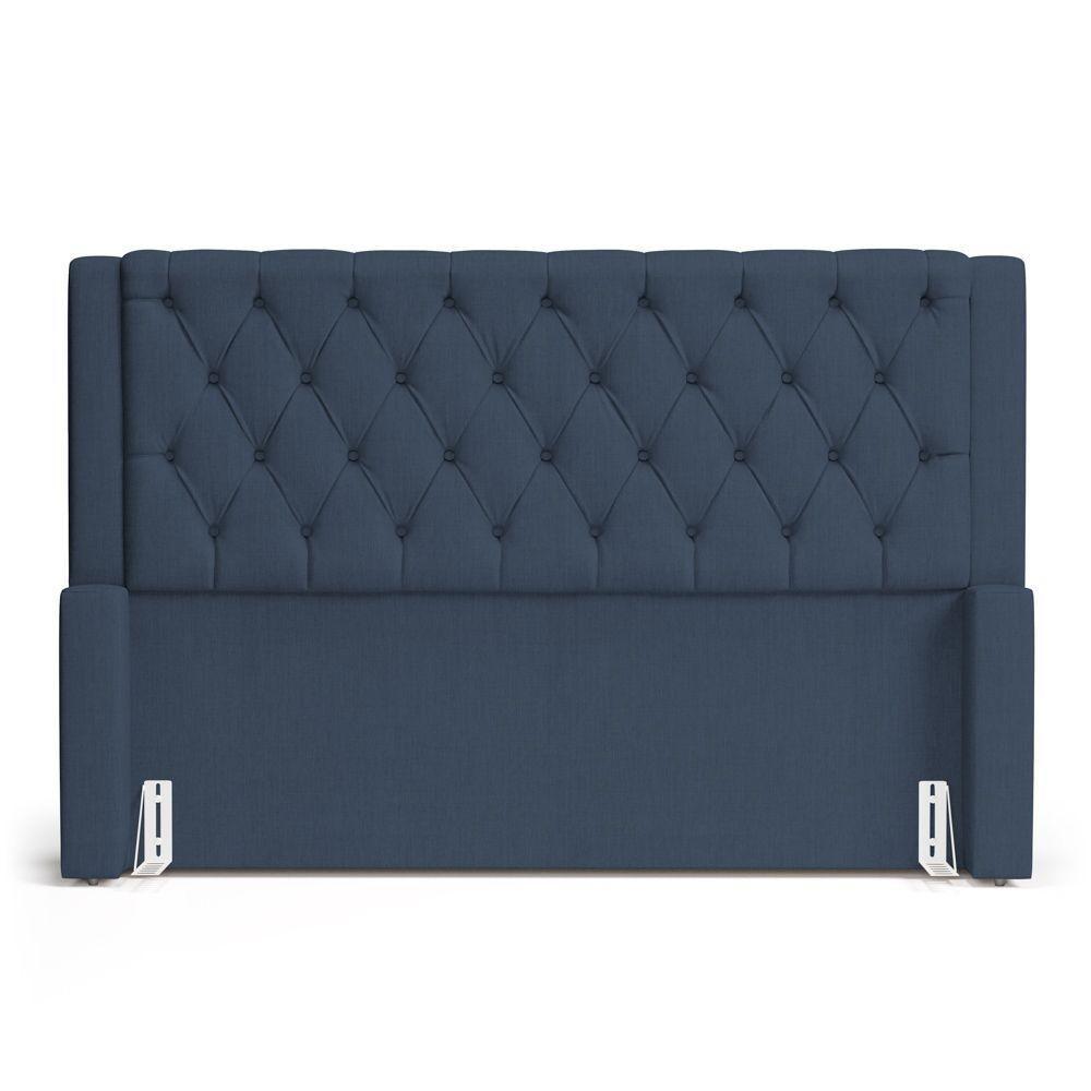 Cabeceira E Calçadeira Báu Queen Size Atena 160cm Capitonê Linho Azul - Desk Design - 2