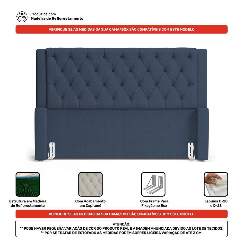 Cabeceira E Calçadeira Báu Queen Size Atena 160cm Capitonê Linho Azul - Desk Design - 7