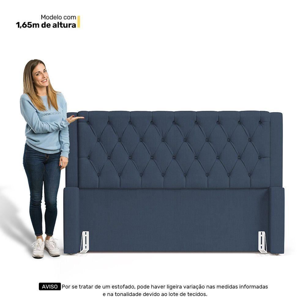 Cabeceira Atena Para Cama Box Casal Padrão 140cm Capitonê Com Frame Linho Azul - Desk Design - 2
