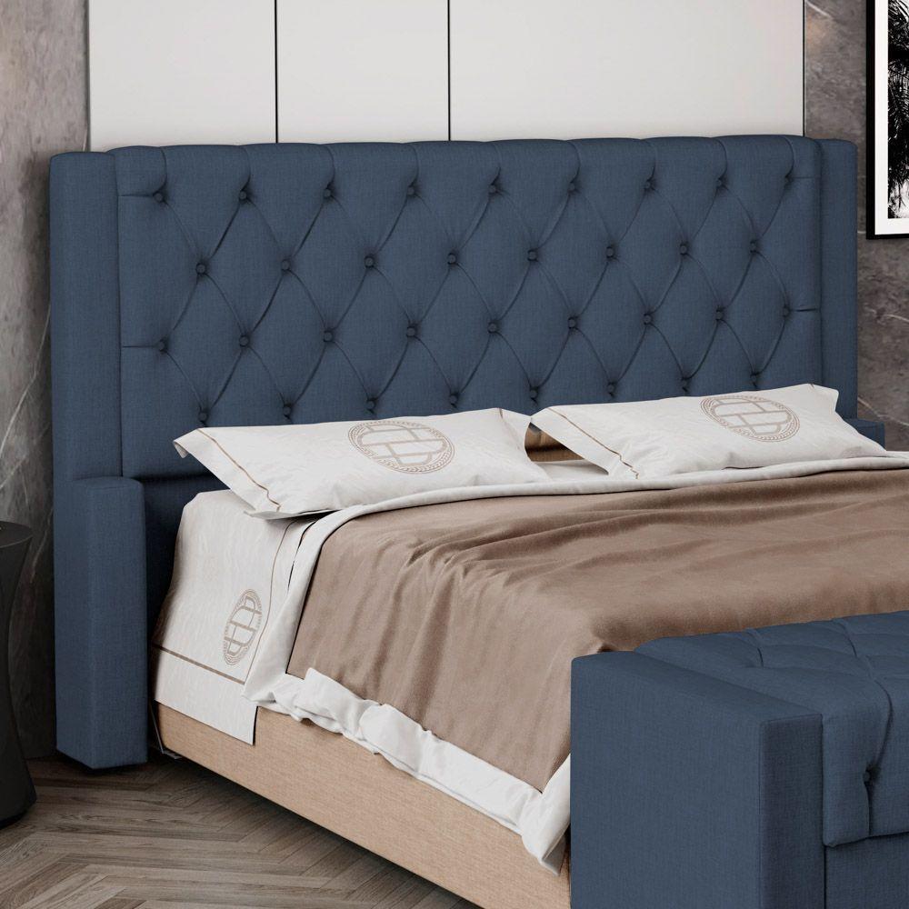 Cabeceira Atena Para Cama Box Casal Padrão 140cm Capitonê Com Frame Linho Azul - Desk Design - 6