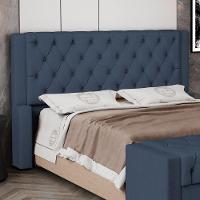 Cabeceira Atena Para Cama Box Casal Padrão 140cm Capitonê Com Frame Linho Azul - Desk Design - 6