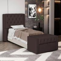 Cabeceira E Calçadeira Báu Solteiro Atena 90cm Capitonê Suede Marrom - Desk Design - 2