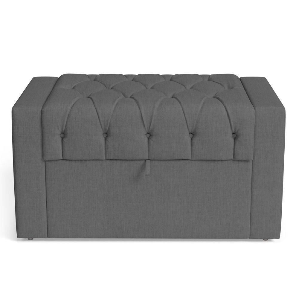 Cabeceira E Calçadeira Báu Solteiro Atena 90cm Capitonê Linho Cinza Escuro - Desk Design - 8