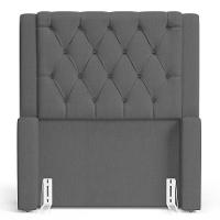 Cabeceira E Calçadeira Báu Solteiro Atena 90cm Capitonê Linho Cinza Escuro - Desk Design - 9