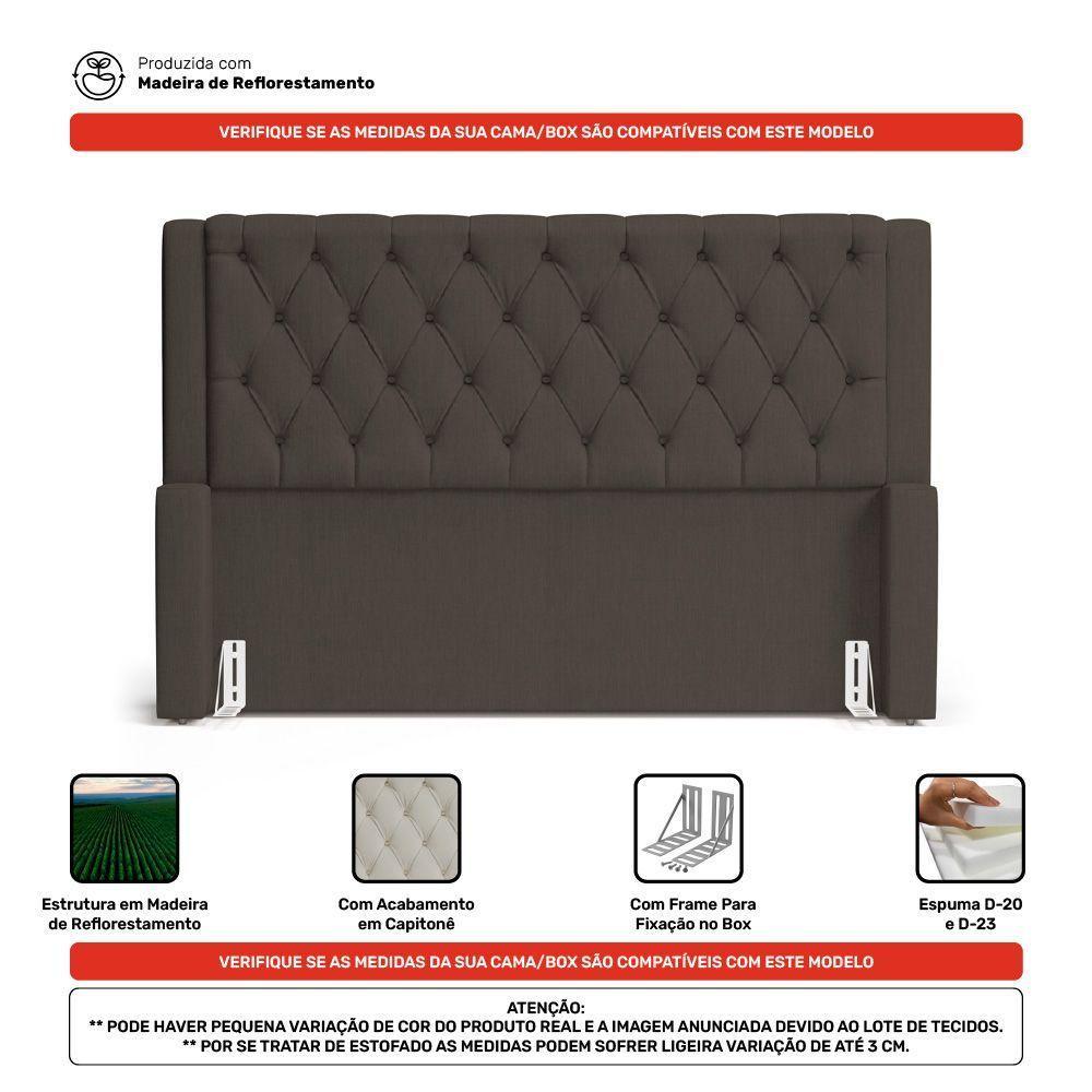 Cabeceira E Calçadeira Báu Queen Size Atena 160cm Capitonê Linho Cacau - Desk Design - 7