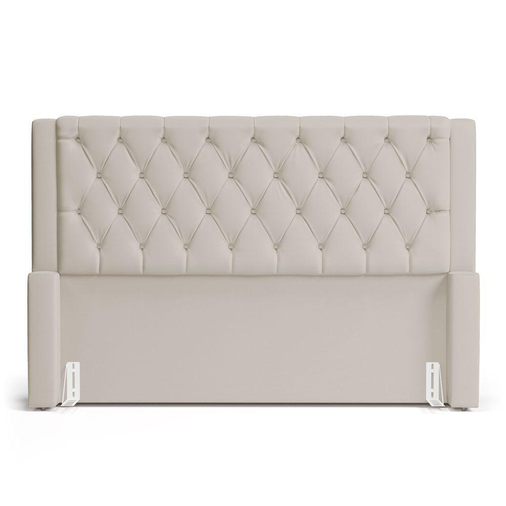 Cabeceira E Calçadeira Báu King Size Atena 195cm Capitonê Suede Bege Claro - Desk Design - 2