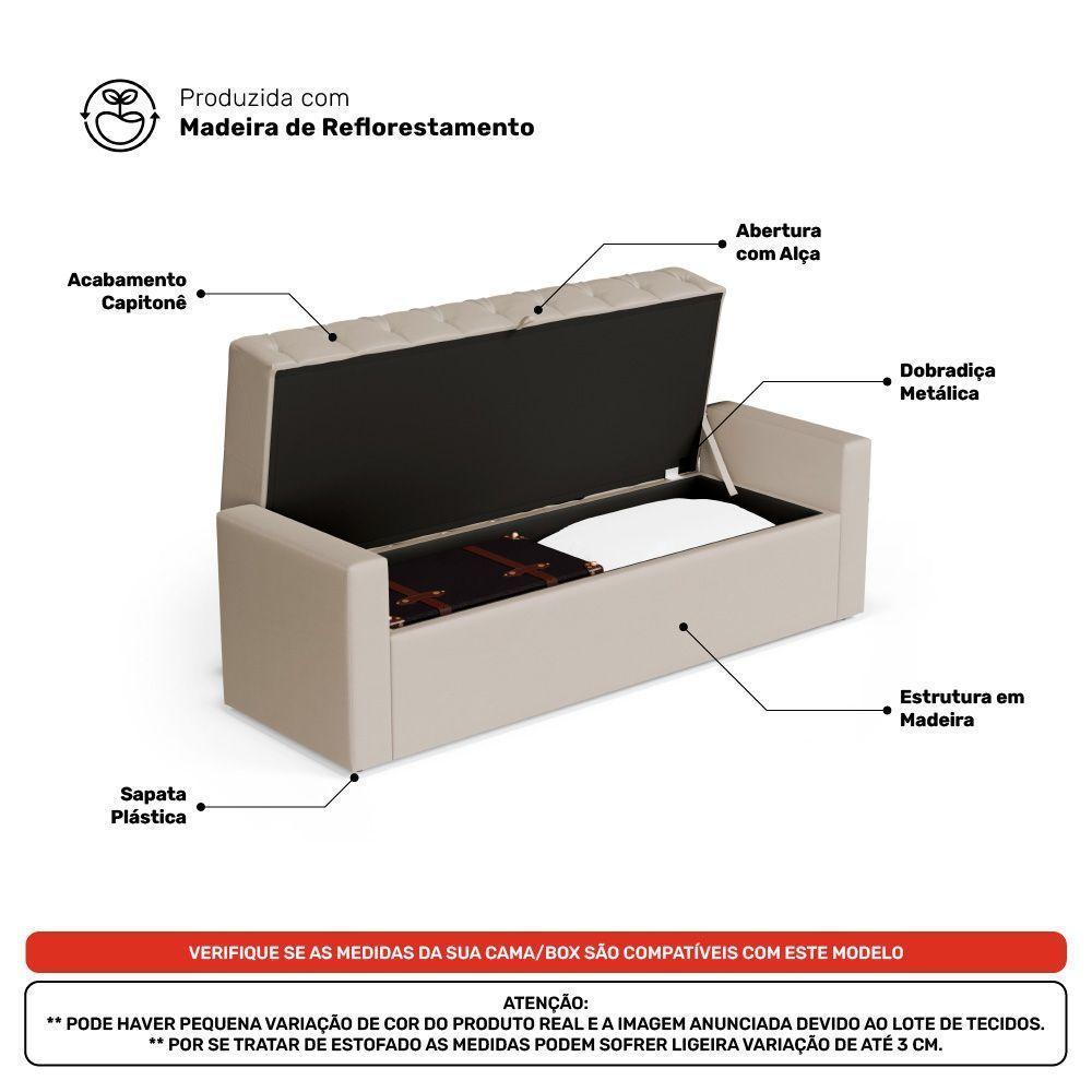 Cabeceira E Calçadeira Báu King Size Atena 195cm Capitonê Suede Bege Claro - Desk Design - 3
