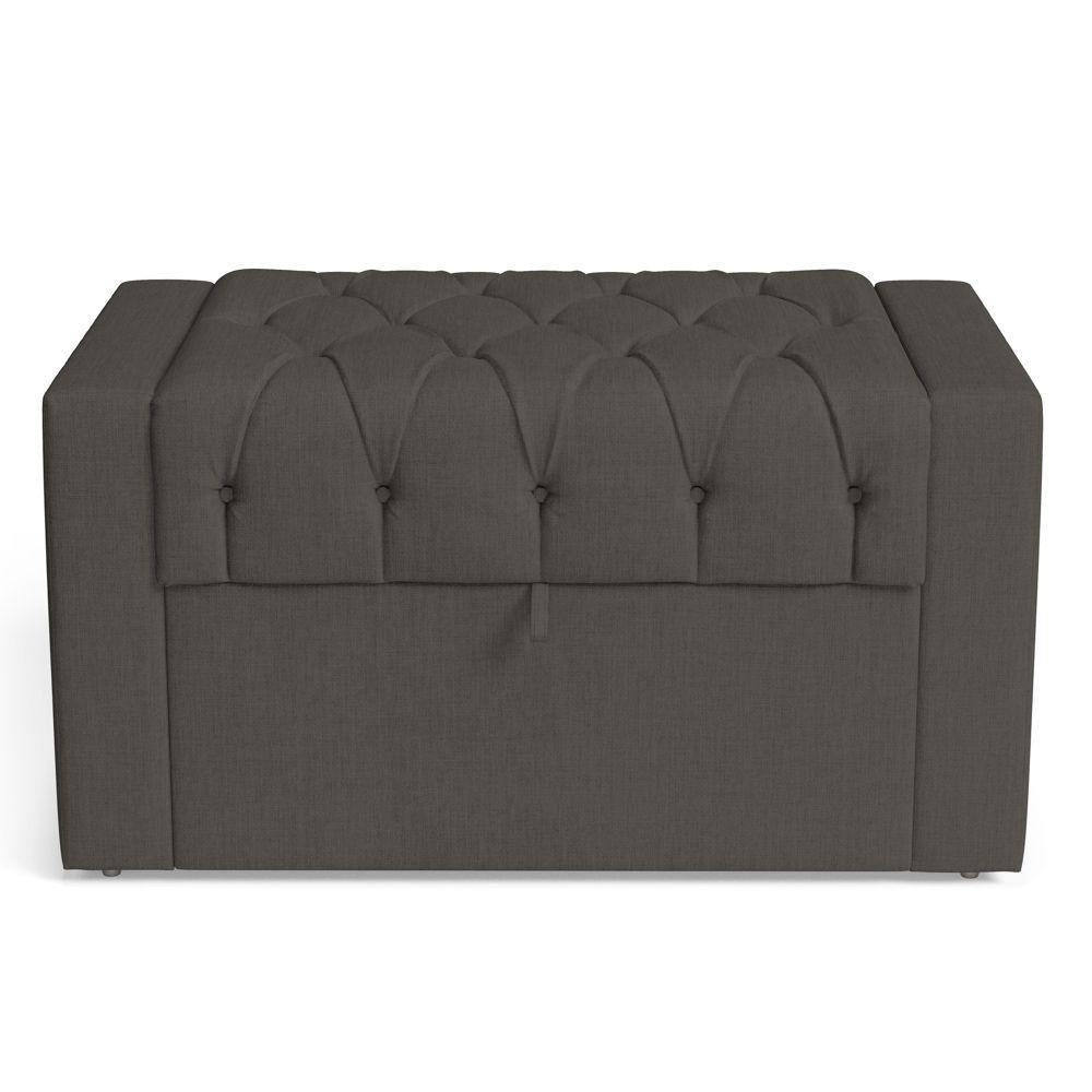 Cabeceira E Calçadeira Báu Solteiro Atena 90cm Capitonê Linho Cacau - Desk Design - 2