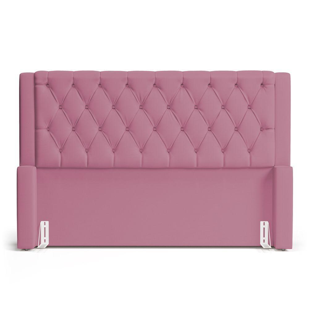 Cabeceira Atena Para Cama Box Queen Size 160cm Capitonê Com Frame Suede Rosa - Desk Design - 5