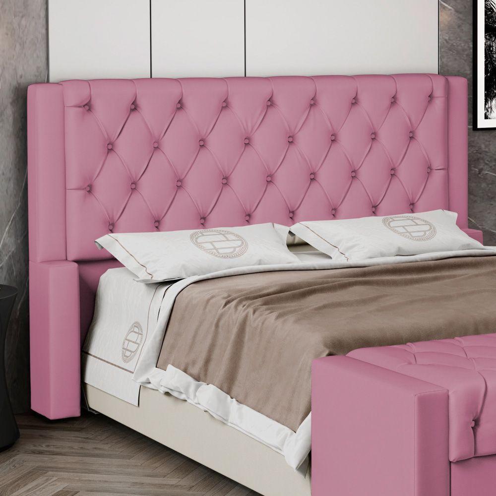 Cabeceira Atena Para Cama Box Queen Size 160cm Capitonê Com Frame Suede Rosa - Desk Design - 6