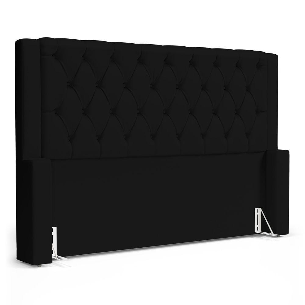 Cabeceira Atena Para Cama Box Casal Padrão 140cm Capitonê Com Frame Suede Preto - Desk Design - 1