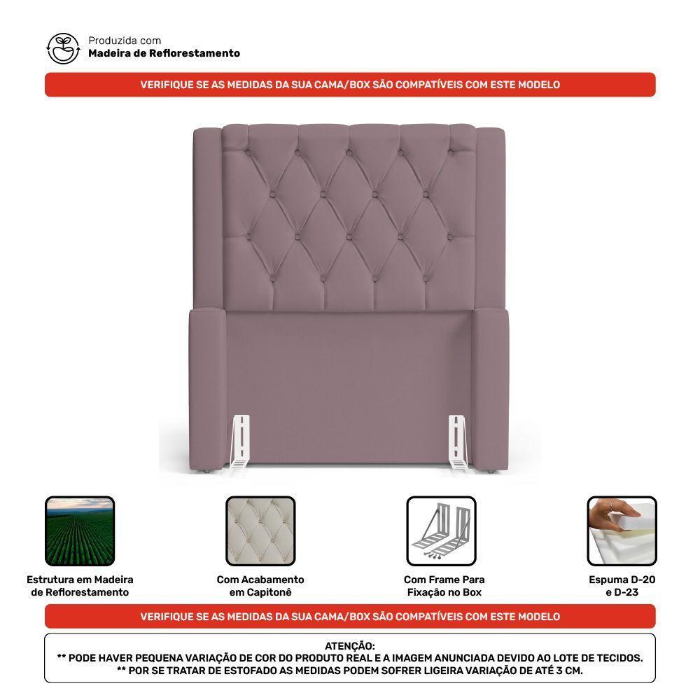 Cabeceira Atena Para Cama Box Solteiro 90cm Capitonê Com Frame Veludo Rosê - Desk Design - 2